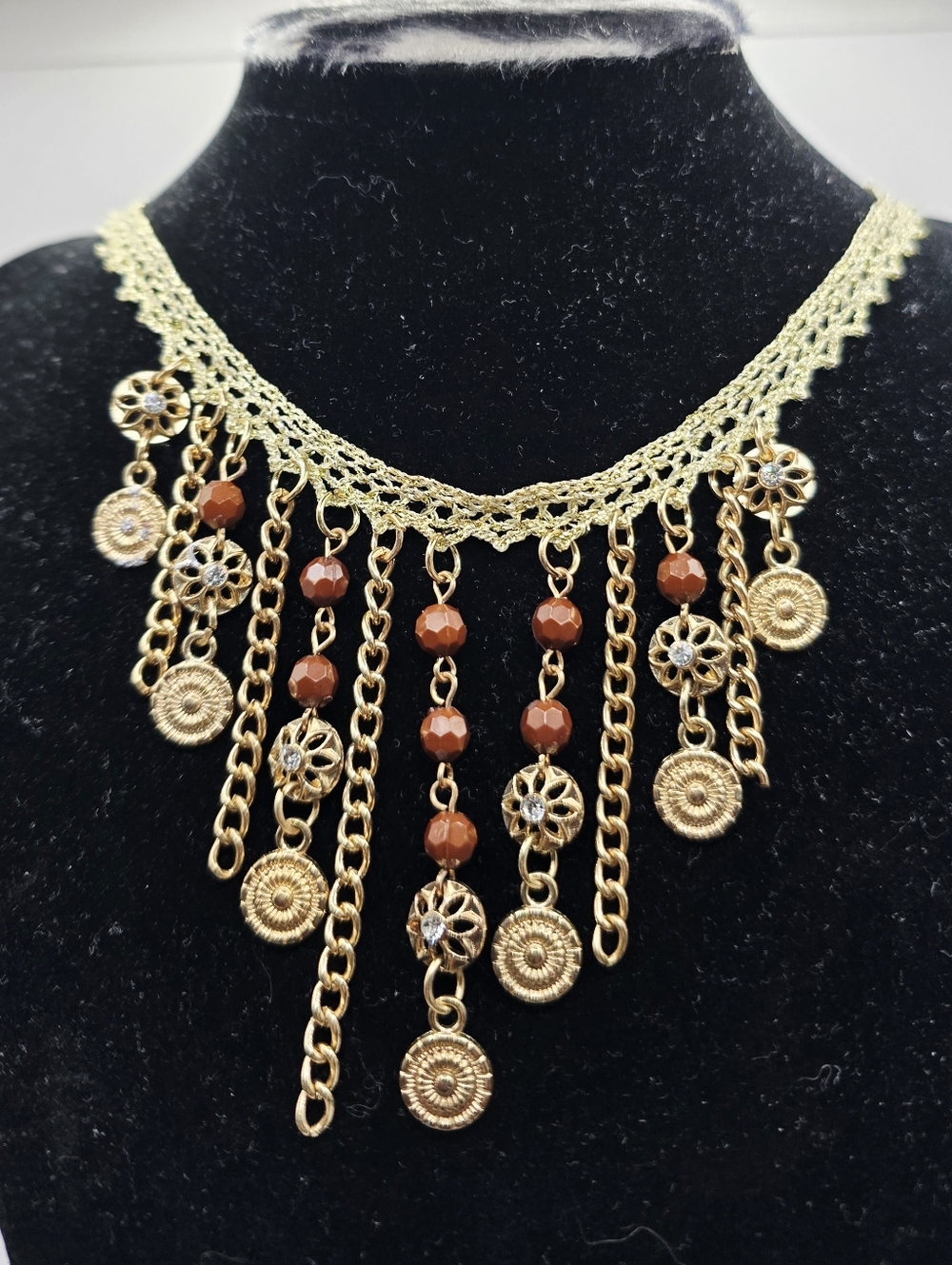 Boho Gold & Bronze tone Bib Necklace Choker